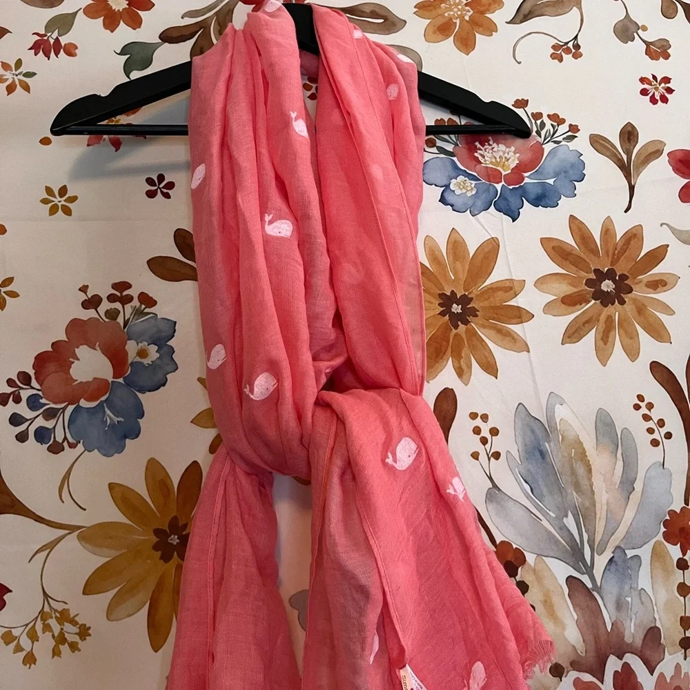 Nautical Preppy Spring Sheer White Whale Long City Coastal Scarf Teacher Classic